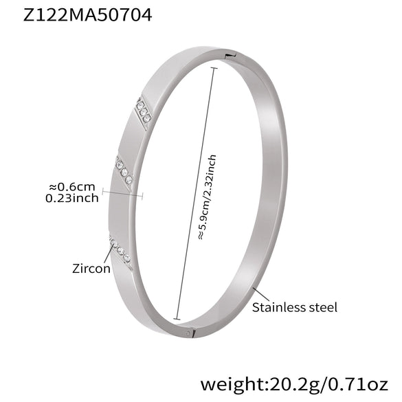 Stainless Steel Geometric Ring And Bracelet Combination Inlaid With Zircon Electroplated