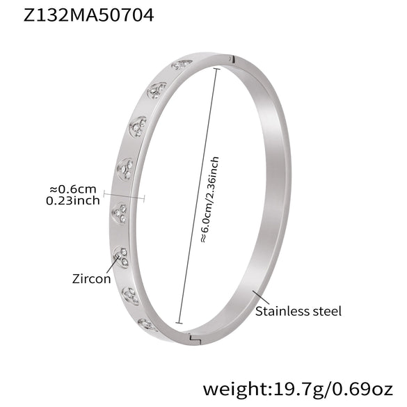 Stainless Steel Geometric Ring And Bracelet Combination Inlaid With Zircon Electroplated