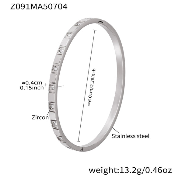Stainless Steel Geometric Ring And Bracelet Combination Inlaid With Zircon Electroplated