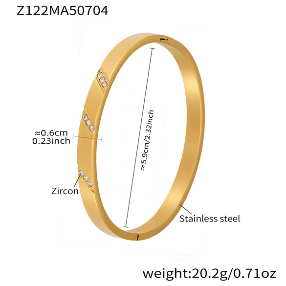 Stainless Steel Geometric Ring And Bracelet Combination Inlaid With Zircon Electroplated