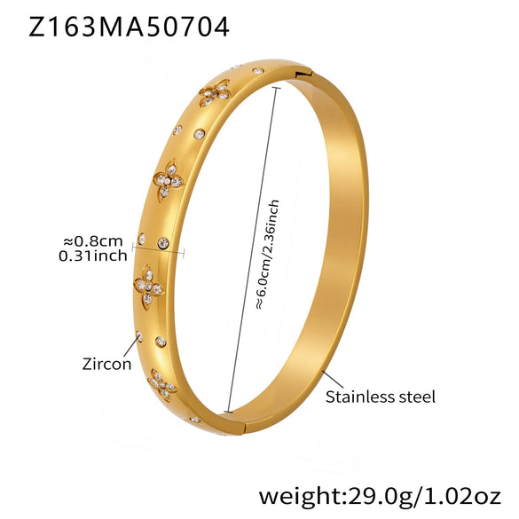 Stainless Steel Geometric Ring And Bracelet Combination Inlaid With Zircon Electroplated