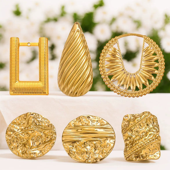 Stainless Steel Geometric Ring And Large Exaggerated Earrings Jewelry Accessories With Electroplating