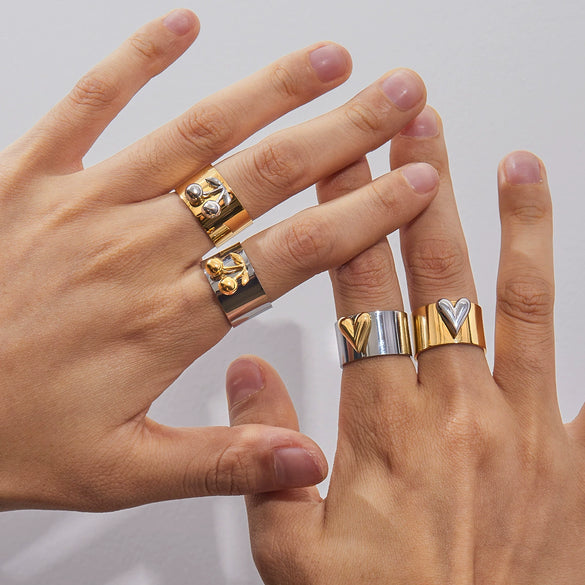 Stainless Steel Geometric Ring Jewelry For Women With Electroplating
