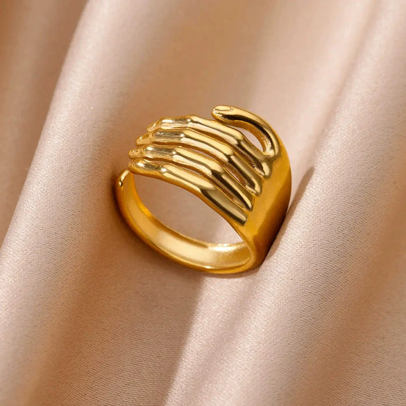 Stainless Steel Geometric Ring Jewelry 18K Goldplated Stylish Simple Asymmetrical Unisex