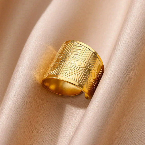 Stainless Steel Geometric Ring Jewelry 18K Goldplated Stylish Simple Asymmetrical Unisex