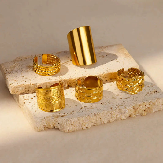 Stainless Steel Geometric Ring Jewelry 18K Goldplated Stylish Simple Asymmetrical Unisex