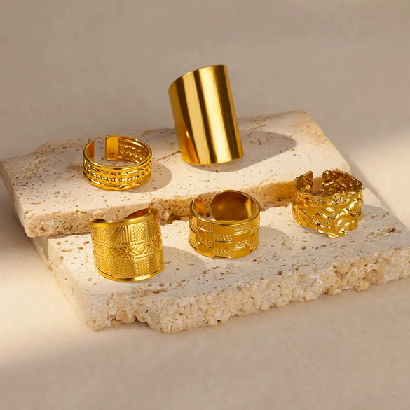 Stainless Steel Geometric Ring Jewelry 18K Goldplated Stylish Simple Asymmetrical Unisex