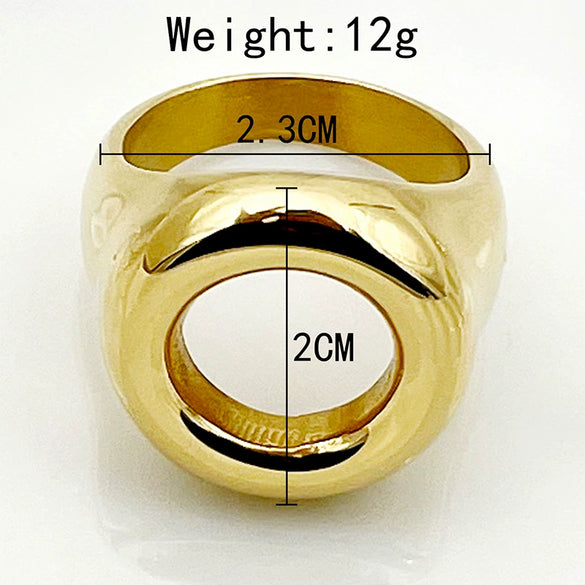 Stainless Steel Geometric Ring Literary Retro Style Electroplated