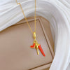 Stainless Steel Geometric Ring Love Pepper Style Unisex Full Diamond Necklace With Copper Pendant