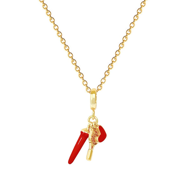 Stainless Steel Geometric Ring Love Pepper Style Unisex Full Diamond Necklace With Copper Pendant