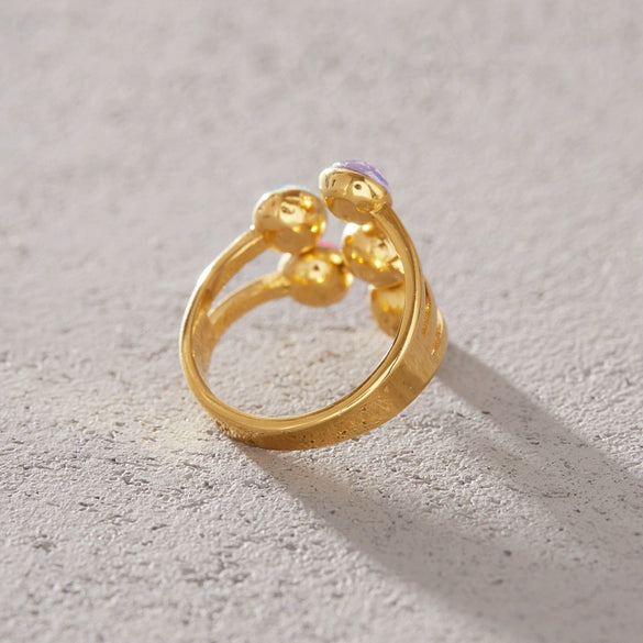 Stainless Steel Geometric Ring With Colored Diamond Inlay Pvd Vacuum Gold Plating Hypoallergenic Women's Jewelry