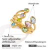 Stainless Steel Geometric Ring With Colored Diamond Inlay Pvd Vacuum Gold Plating Hypoallergenic Women's Jewelry