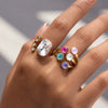Stainless Steel Geometric Ring With Colored Diamond Inlay Pvd Vacuum Gold Plating Hypoallergenic Women's Jewelry