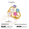Stainless Steel Geometric Ring With Colored Diamond Inlay Pvd Vacuum Gold Plating Hypoallergenic Women's Jewelry
