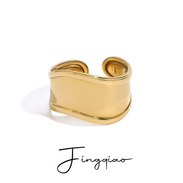 Stainless Steel Geometric Ring With Electroplating And Quiet Design Sense