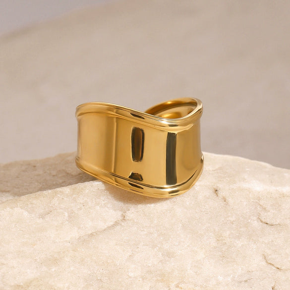 Stainless Steel Geometric Ring With Electroplating And Quiet Design Sense