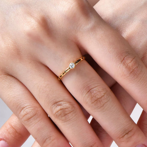 Stainless Steel Geometric Ring With Zircon Electroplated Highgrade Design Unisex And Women's Style