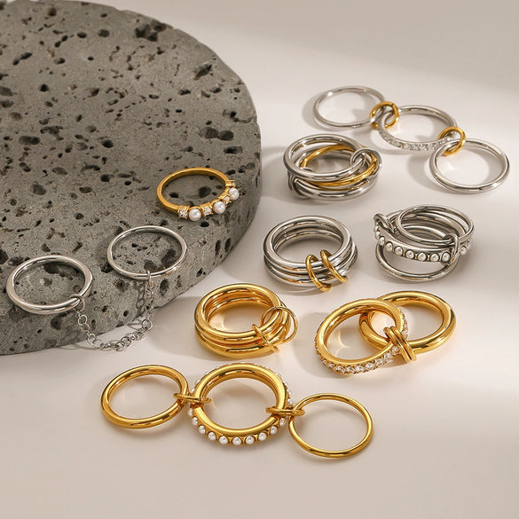 Stainless Steel Geometric Rings With Electroplating For Women