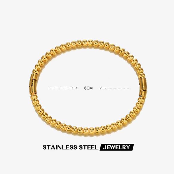 Stainless Steel Geometric Round Bead Bracelet For Women Gold Inlaid Jewelry