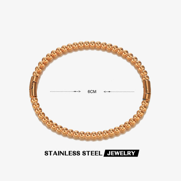 Stainless Steel Geometric Round Bead Bracelet For Women Gold Inlaid Jewelry