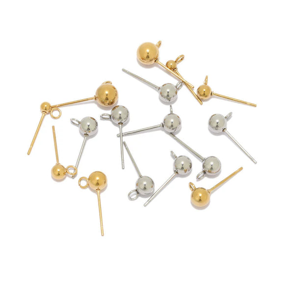 Stainless Steel Geometric Round Bead Hoop Earrings With 18K Gold Colorpreserving Plated And Soldering Process