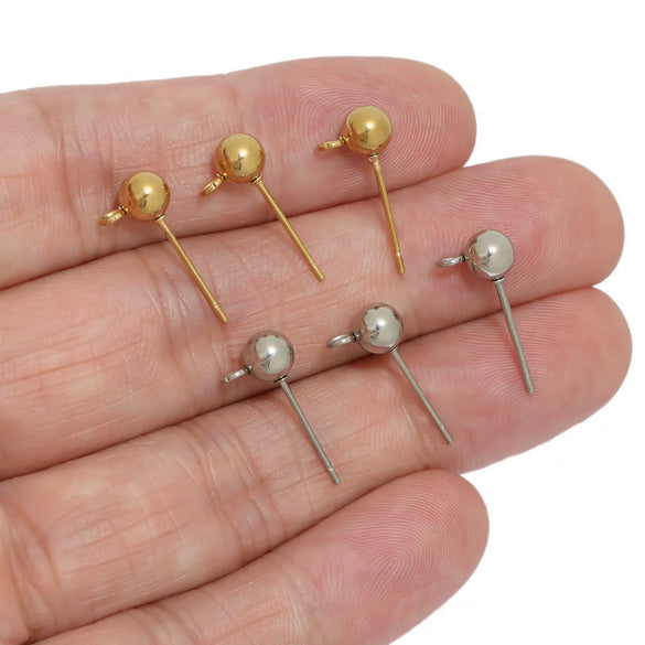 Stainless Steel Geometric Round Bead Hoop Earrings With 18K Gold Colorpreserving Plated And Soldering Process
