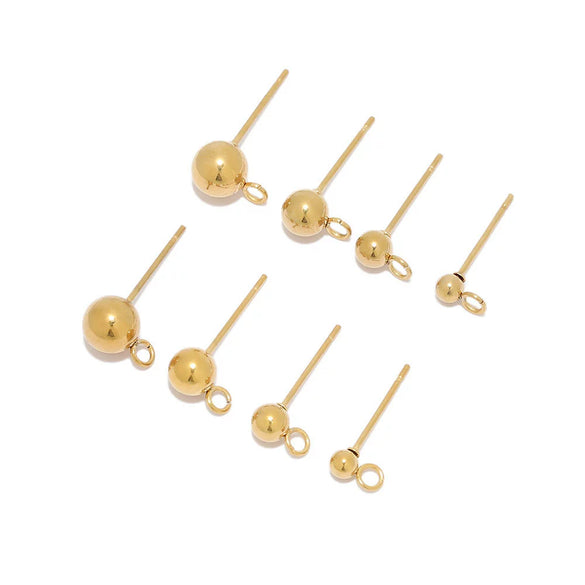 Stainless Steel Geometric Round Bead Hoop Earrings With 18K Gold Colorpreserving Plated And Soldering Process