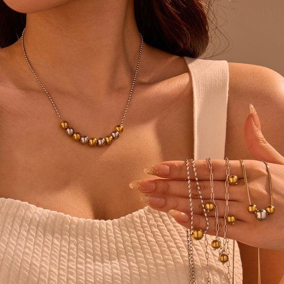 Stainless Steel Geometric Round Bead Necklace Electroplating Fashion Women's Clavicle Chain