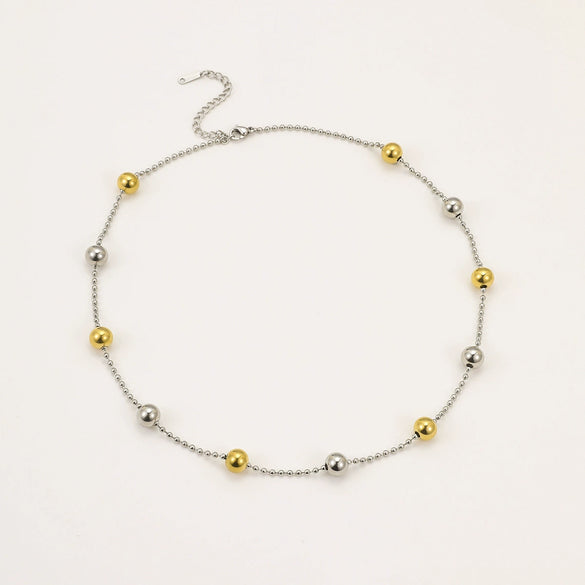 Stainless Steel Geometric Round Bead Necklace For Women Electroplated Fashion Style