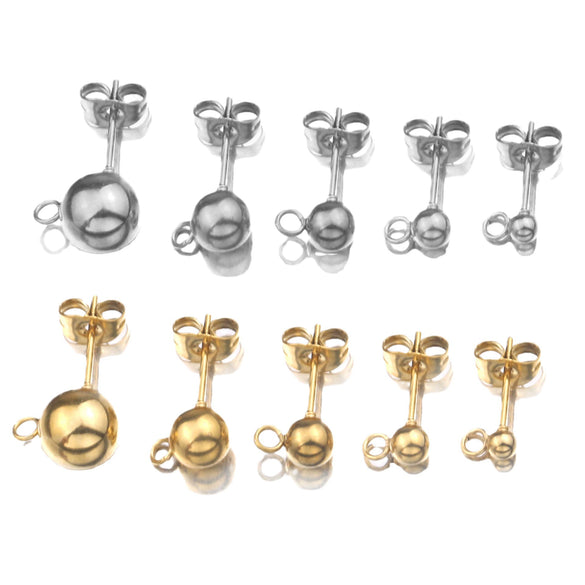 Stainless Steel Geometric Round Bead Welding Pin Hanging Earrings Handmade Jewelry Accessories Electroplated