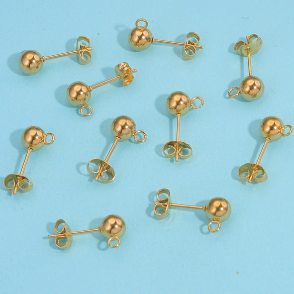 Stainless Steel Geometric Round Bead Welding Pin Hanging Earrings Handmade Jewelry Accessories Electroplated