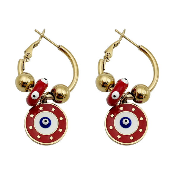 Stainless Steel Geometric Round Devil's Eye Pendant Earrings With Oil Embossed And Electroplating