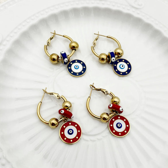 Stainless Steel Geometric Round Devil's Eye Pendant Earrings With Oil Embossed And Electroplating