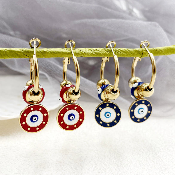 Stainless Steel Geometric Round Devil's Eye Pendant Earrings With Oil Embossed And Electroplating