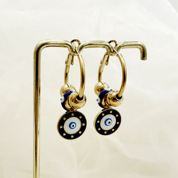 Stainless Steel Geometric Round Devil's Eye Pendant Earrings With Oil Embossed And Electroplating