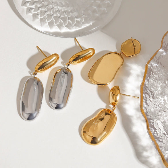 Stainless Steel Geometric Round Earrings With Electroplating And Original Design