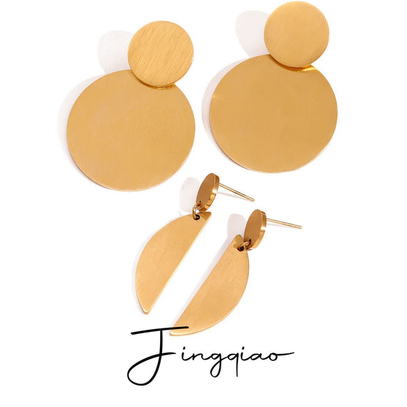 Stainless Steel Geometric Round Electroplated Women's Earrings