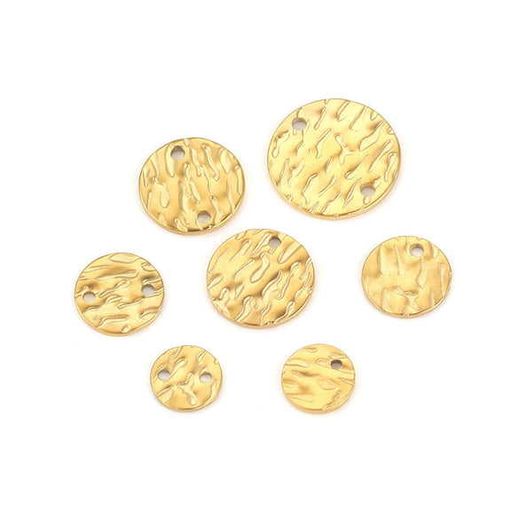 Stainless Steel Geometric Round Embossed Wafer Pendant With Hole Electroplated Jewelry Accessories For Diy Earrings And Necklace