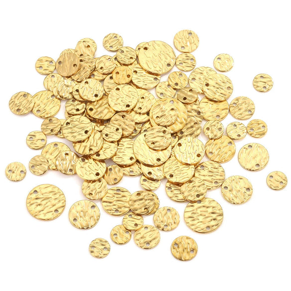 Stainless Steel Geometric Round Embossed Wafer Pendant With Hole Electroplated Jewelry Accessories For Diy Earrings And Necklace
