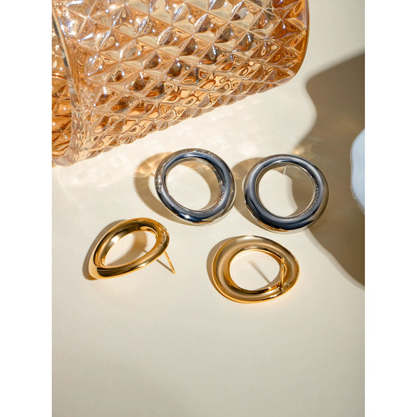 Stainless Steel Geometric Round Irregular Hollow Electroplated Women's Earrings Jewelry