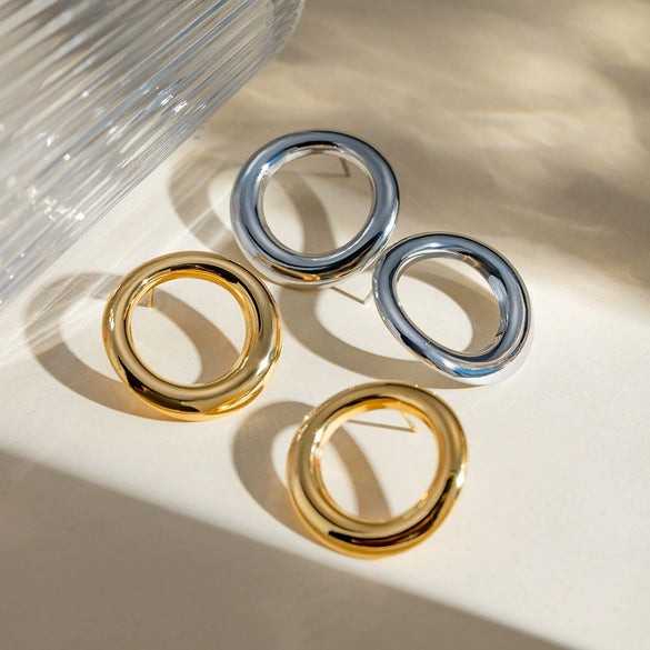 Stainless Steel Geometric Round Irregular Hollow Electroplated Women's Earrings Jewelry