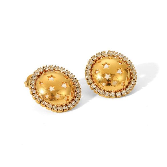 Stainless Steel Geometric Round Stars Hollow Diamond Earrings For Women With Electroplating Design