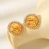 Stainless Steel Geometric Round Stars Hollow Diamond Earrings For Women With Electroplating Design