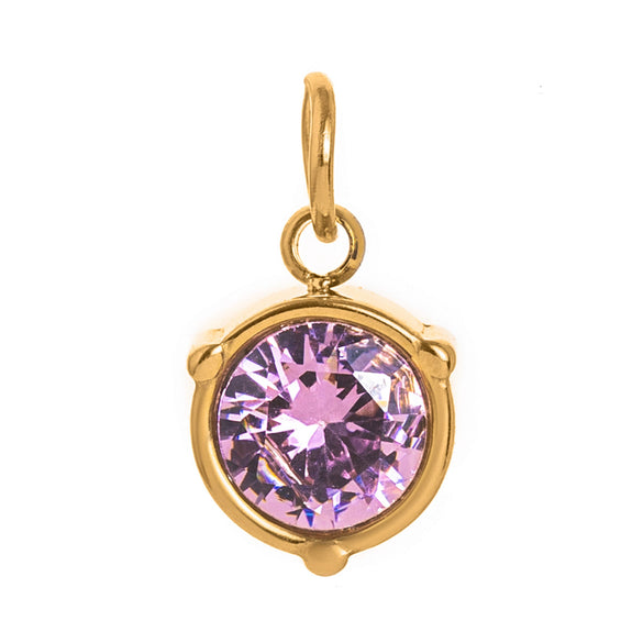 Stainless Steel Geometric Round Zircon Inlaid Electroplating Birthstone Pendant