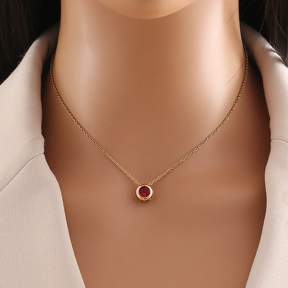 Stainless Steel Geometric Round Zirconium Necklace With Electroplating Treatment
