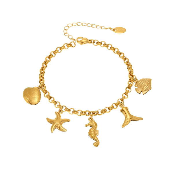 316L Stainless Steel Geometric Seahorse Fishtail Marine Series Pendant Bracelet Electroplated Popular Jewelry For Women