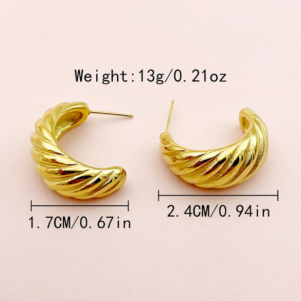 Stainless Steel Geometric Semicircle Stud Earrings Vacuum Plated 18K Real Gold