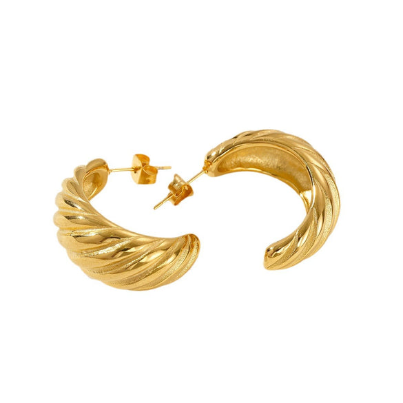 Stainless Steel Geometric Semicircle Stud Earrings Vacuum Plated 18K Real Gold