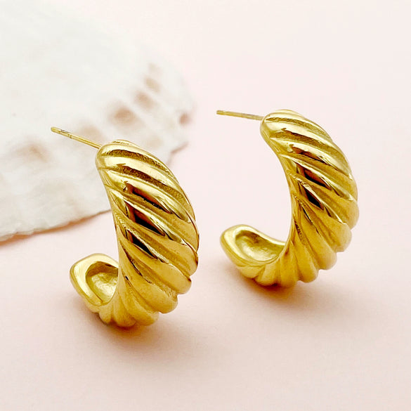 Stainless Steel Geometric Semicircle Stud Earrings Vacuum Plated 18K Real Gold