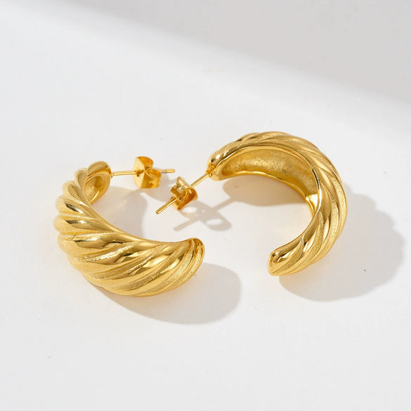 Stainless Steel Geometric Semicircle Stud Earrings Vacuum Plated 18K Real Gold